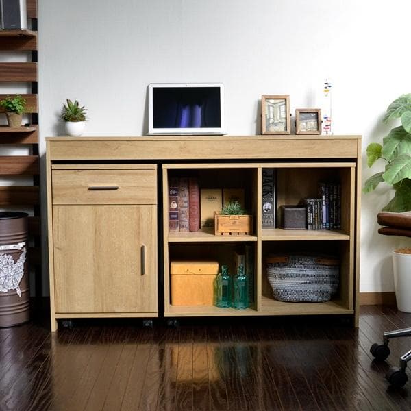 【新品・送料無料】パソコンデスク 3点セット 机 ラック チェスト付き 120幅