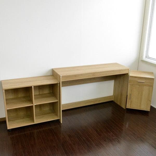 【新品・送料無料】パソコンデスク 3点セット 机 ラック チェスト付き 120幅