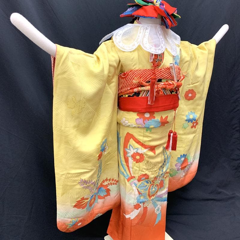 501ag30□七五三 七歳 女児 着物&袋帯&長襦袢 束ね熨斗 桐□状態良好