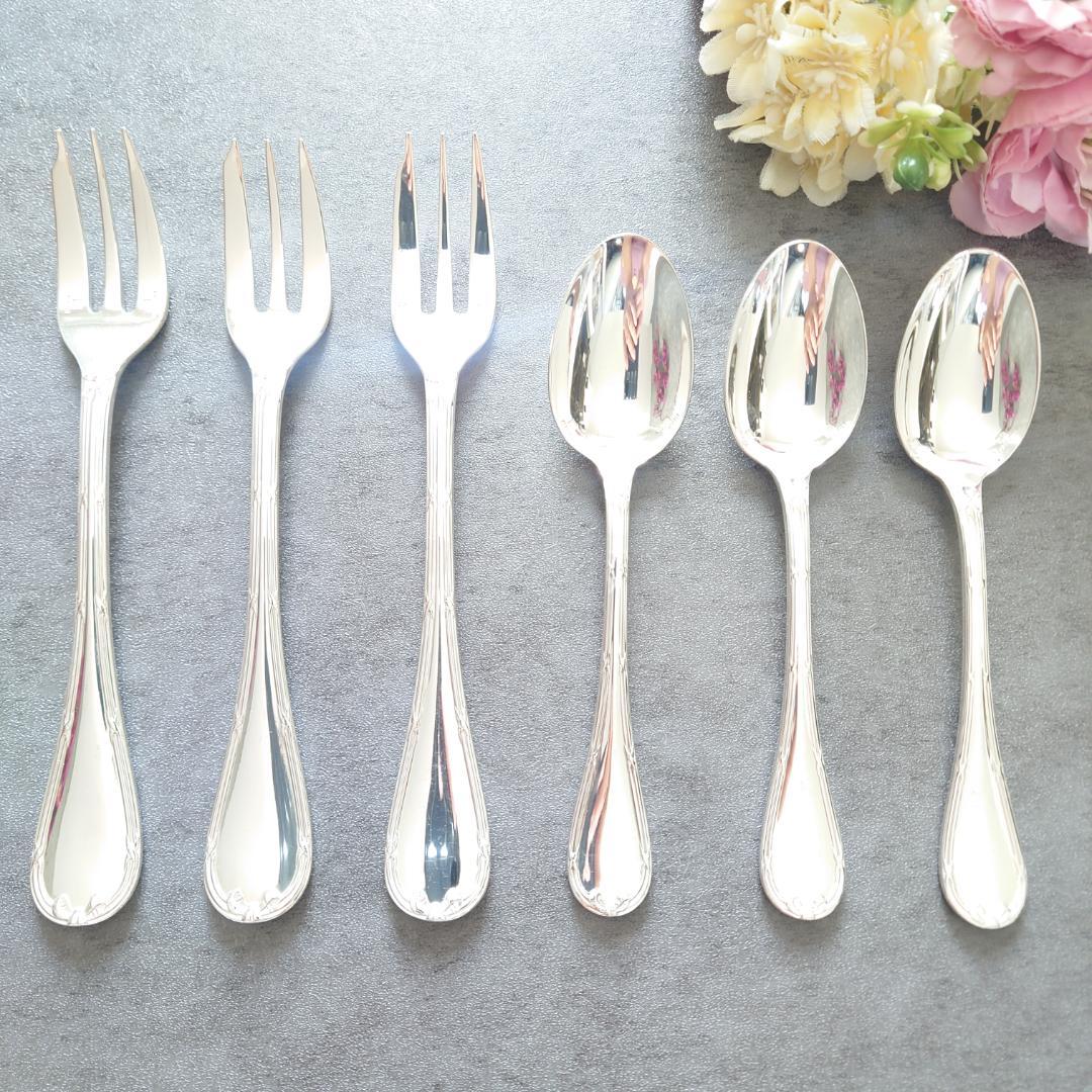 美品 クリストフル リュバン ケーキフォーク コーヒースプーン 6点