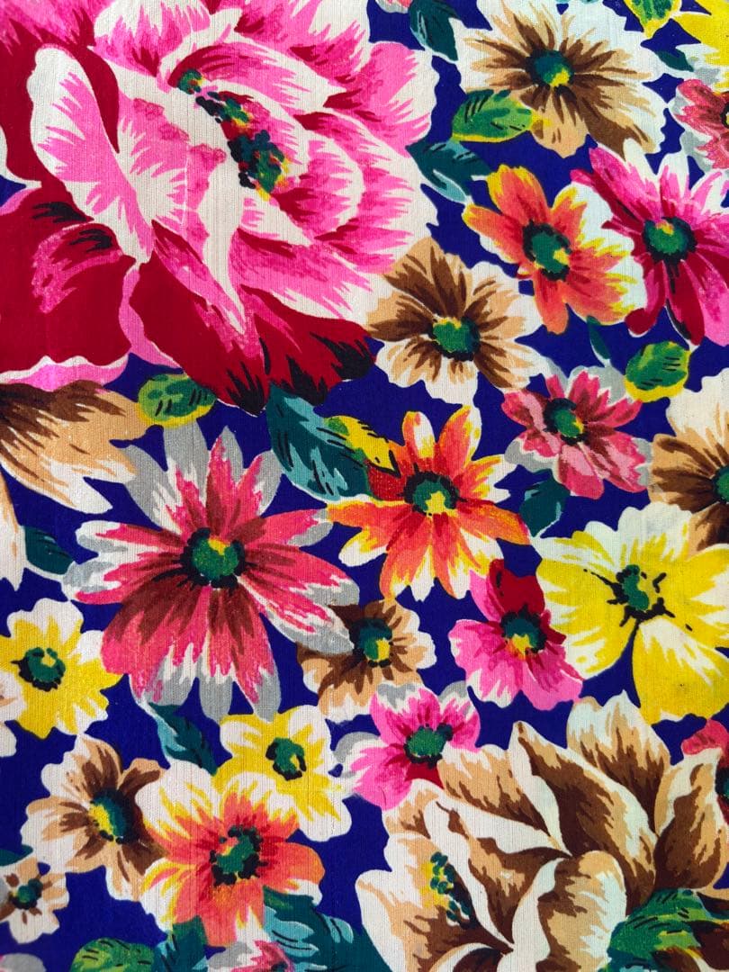 アンティーク　錦紗　子供着物　身丈92センチ　薔薇　ブルーベース