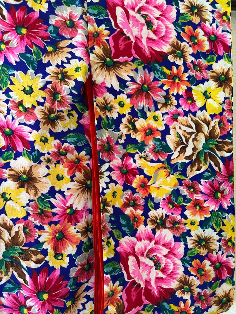 アンティーク　錦紗　子供着物　身丈92センチ　薔薇　ブルーベース