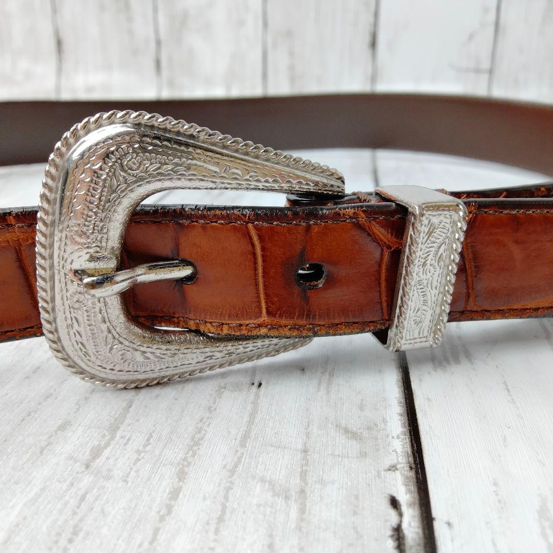 ブルネロクチネリ【クロコレザー】ベルト　ブラウン系　極上レザー　シルバー金具