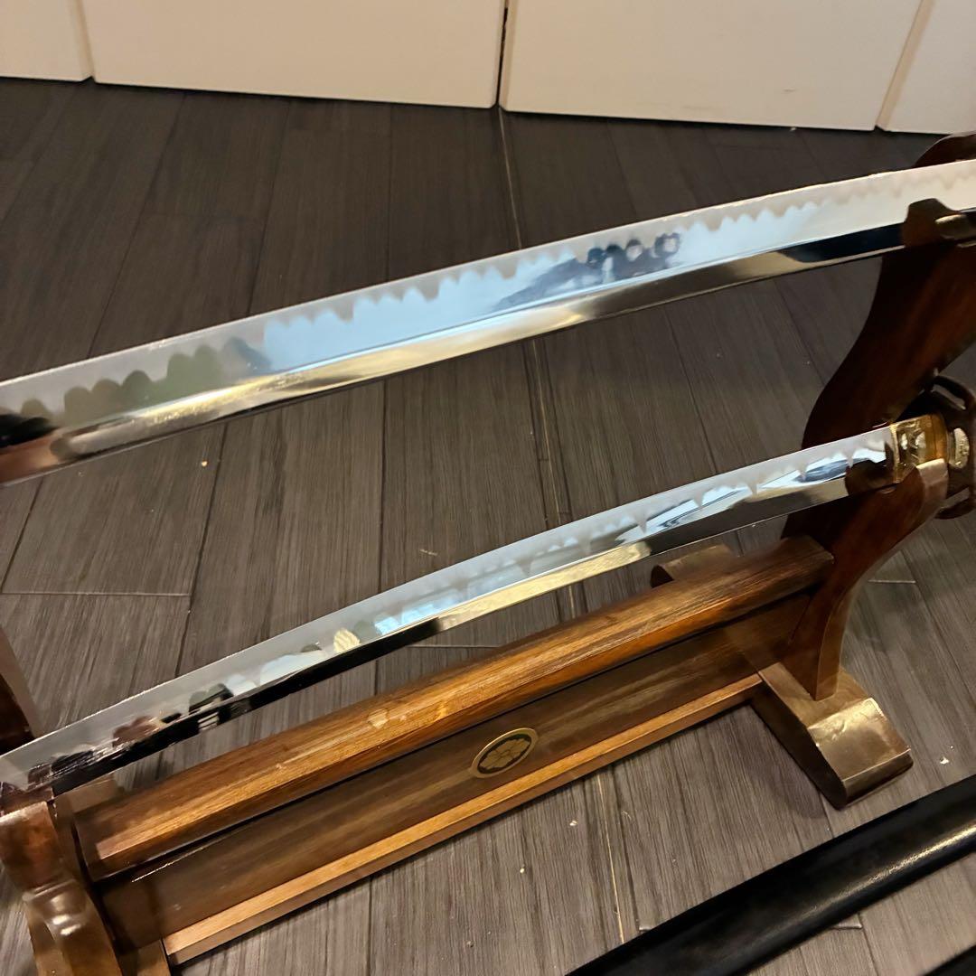 高級模造刀　金鍔　美術刀剣　太刀　脇差　大小セット　緑拵え　2本セット