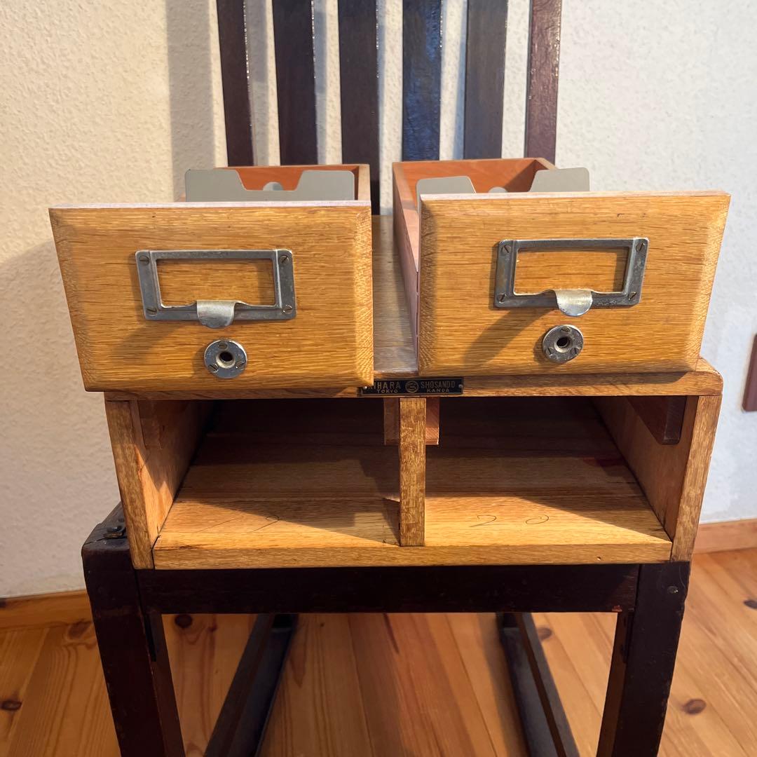 昭和レトロ アンティーク ヴィンテージ 図書館 木製カードケース 小引き出し