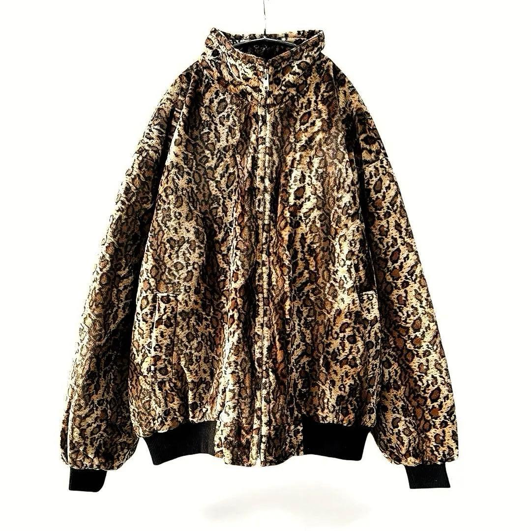 a*様 逸品古着 ベロア生地ヒョウ柄ジップアップジャケット 丈64 男女兼用
