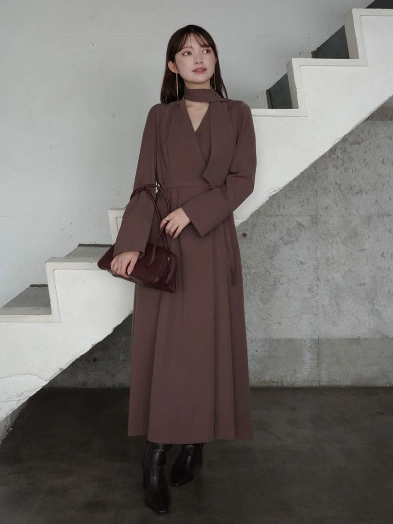 anuans ダブルサテンクラシカルワンピース