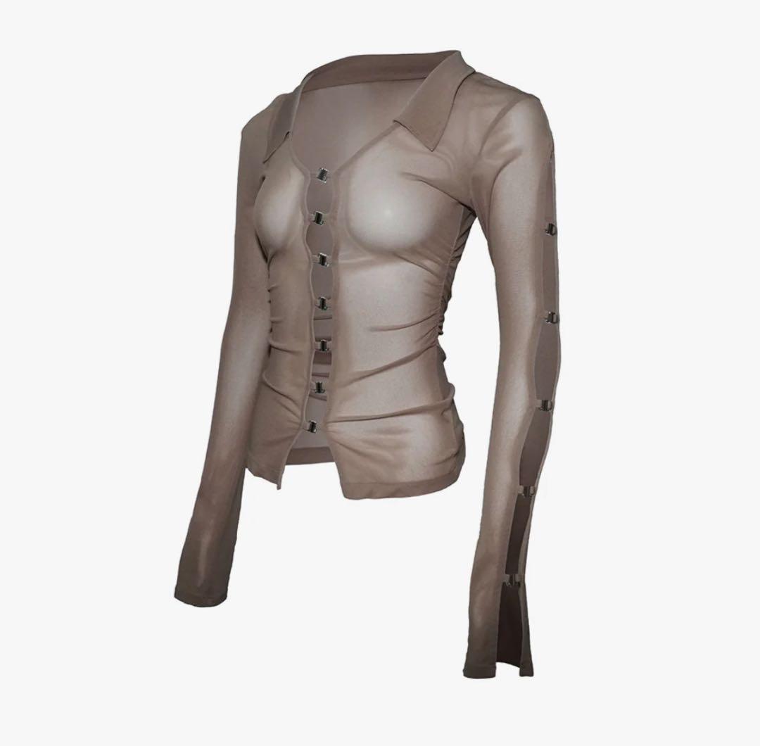 THEREDTHREAD sheer hook tops ベージュ