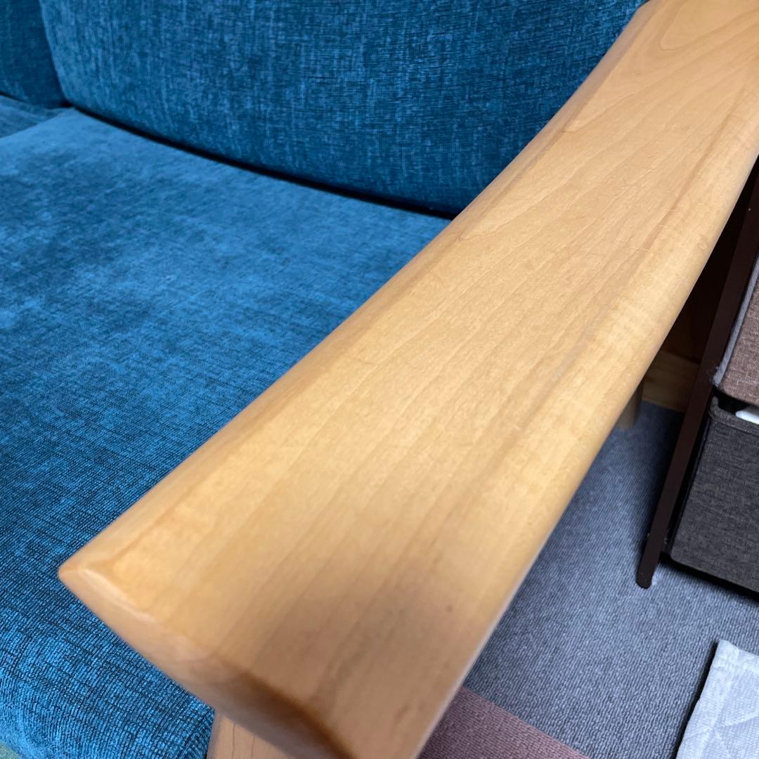 イバタインテリア　天然木ソファ【メープル】ブルー　布製 2.5人掛けソファ