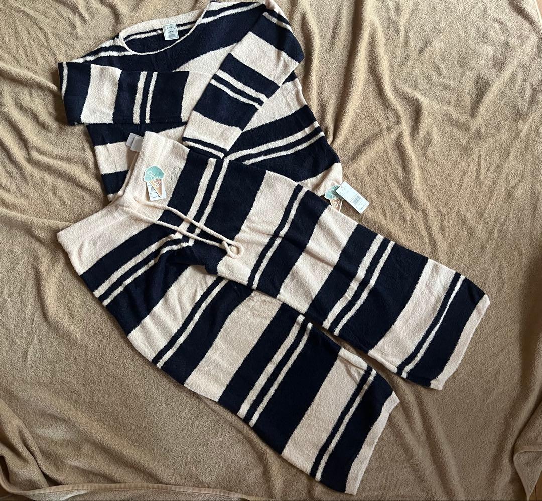 ジェラートピケ　ルームウェア　ネイビー アイボリー　ボーダー　フリーサイズ