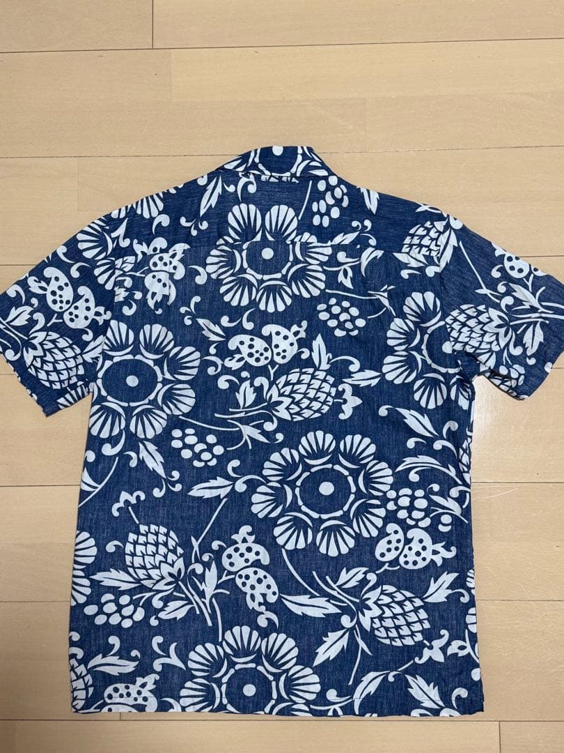 KAHALA アロハシャツ 半袖 花柄 青×白 ハワイ製