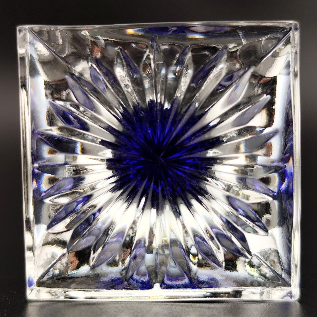 美品☆薩摩切子 脚付杯 瑠璃（切子、江戸切子、薩摩切子）