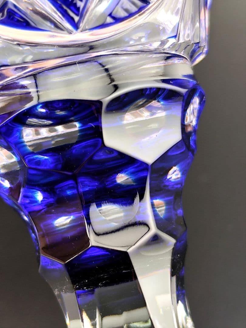 美品☆薩摩切子 脚付杯 瑠璃（切子、江戸切子、薩摩切子）