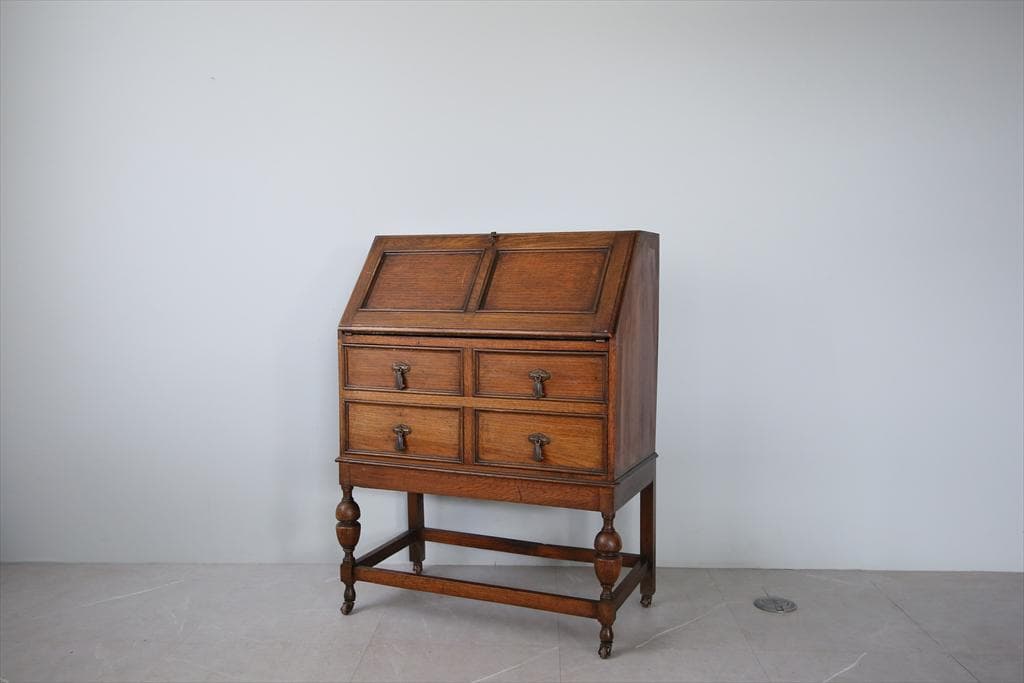 英国アンティーク木製ライティングビューロー/勉強机デスク/テーブル(91-65)