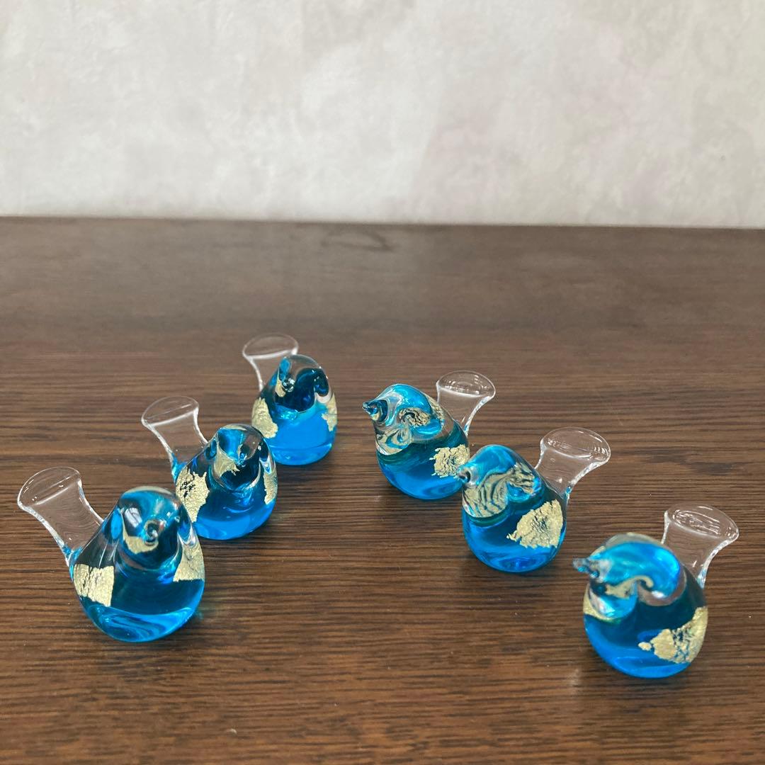 黄綬褒章 黒木国昭 グラスアート黒木 綾ガラス ガラス 小鳥 箸置き 6個セット