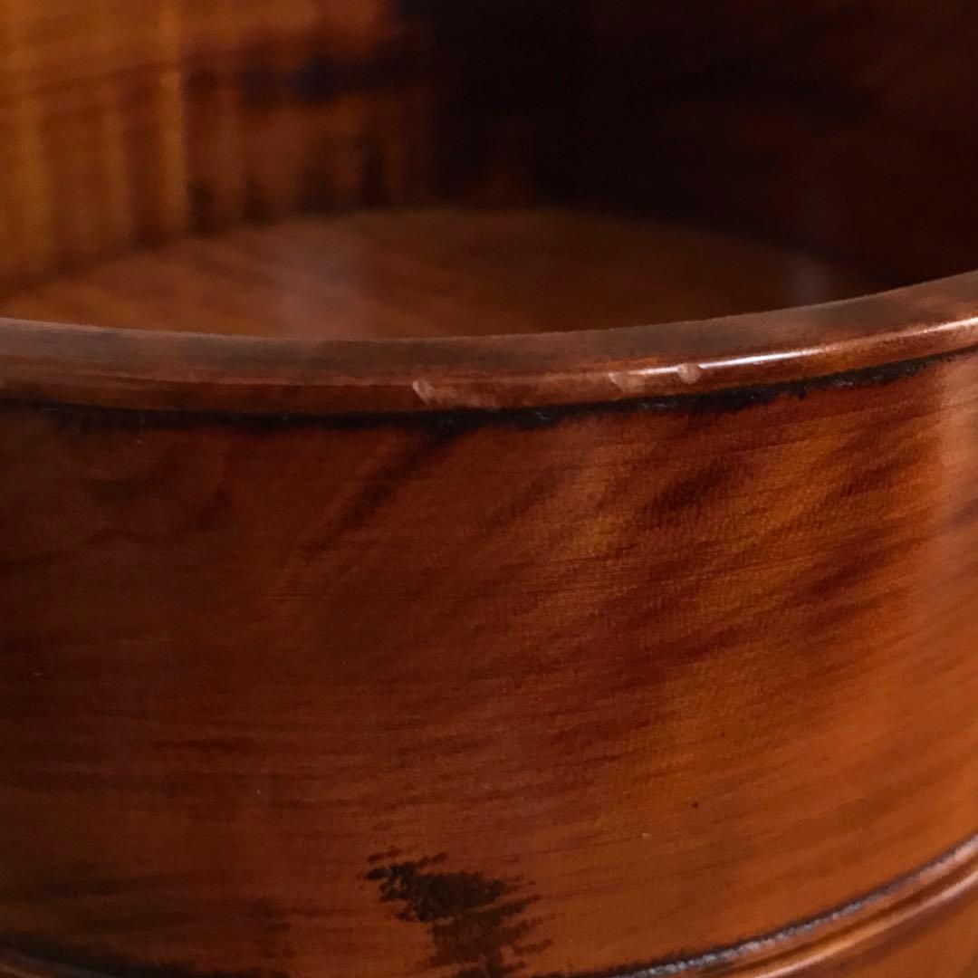 三段重箱　紅梅　彫刻色付き　天然木くり抜き