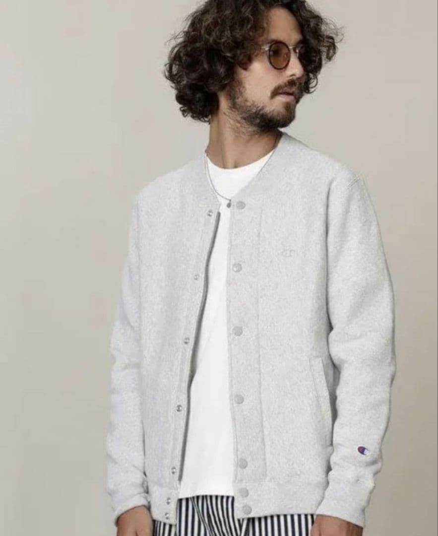 ナノユニバース　Champion グレー スナップカーディガン　Ｌ　スウェット