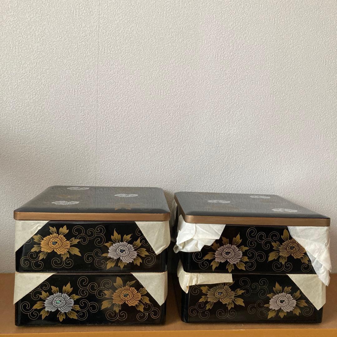 八寸重箱　漆　螺鈿　蒔絵　二段重　二個