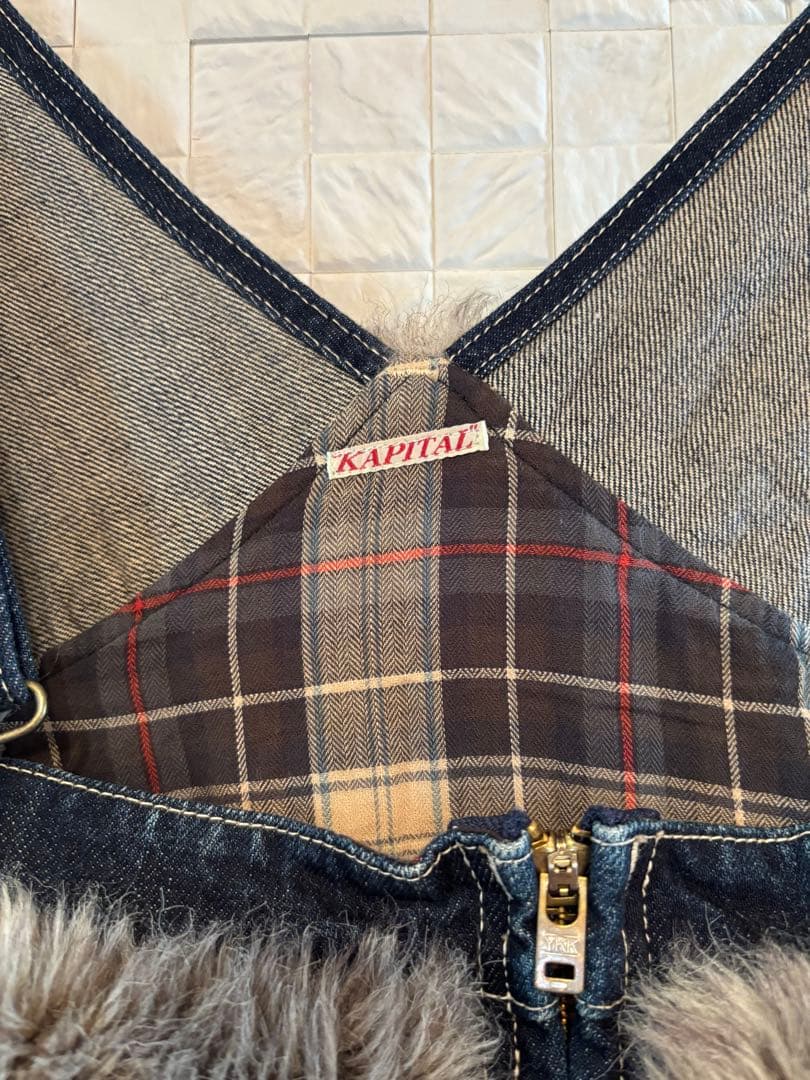 キャピタル KAPITAL ファーとデニムのサロペット　オーバーオール