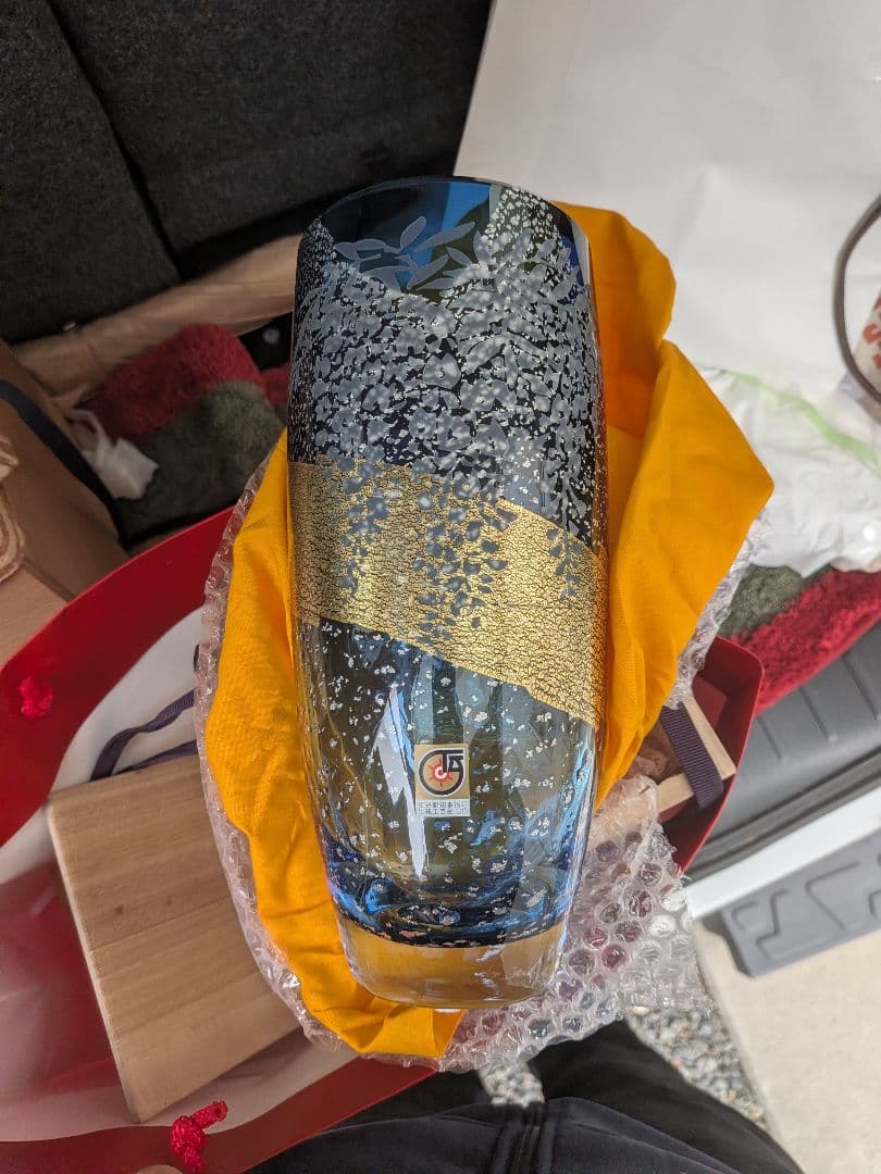 江戸硝子 東洋佐々木ガラス 藤花文様 クリスタル花瓶 伝統工芸品