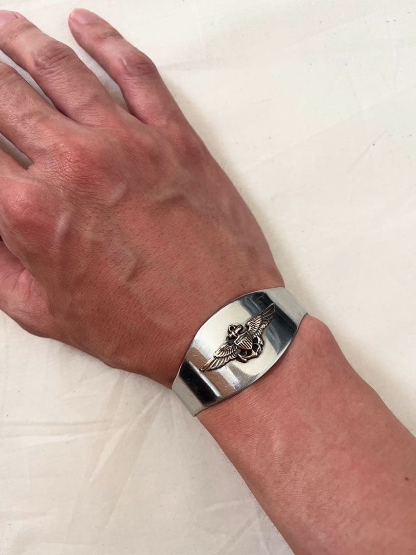 40's US.NAVY アビエーターウイング シルバーバングル 金メッキ