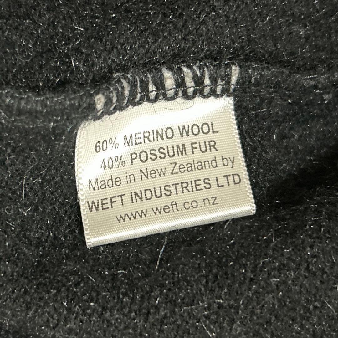 NZ製 ポッサム×メリノウール ニットジャンパー 黒 民族柄　軽量　XL