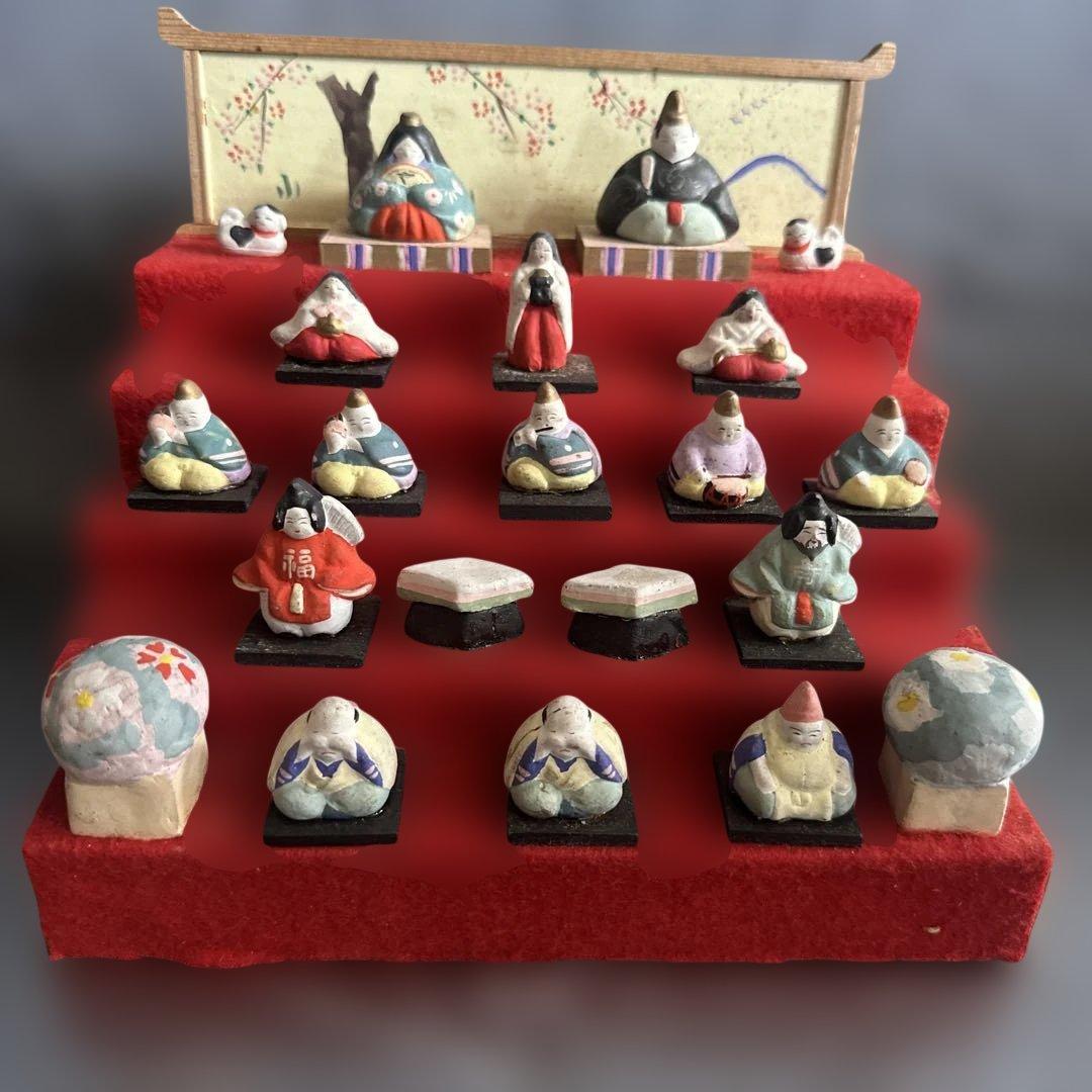 希少品❣️可愛すぎる❣️ヴィンテージ土人形　雛人形段飾りミニチュア