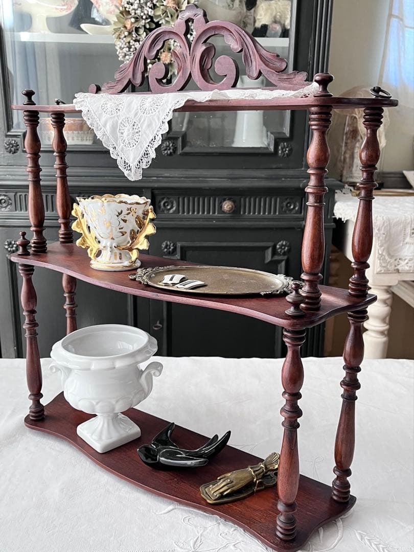 【美品】フランスアンティーク 1900年代 木製3段装飾エタジュール[3764]