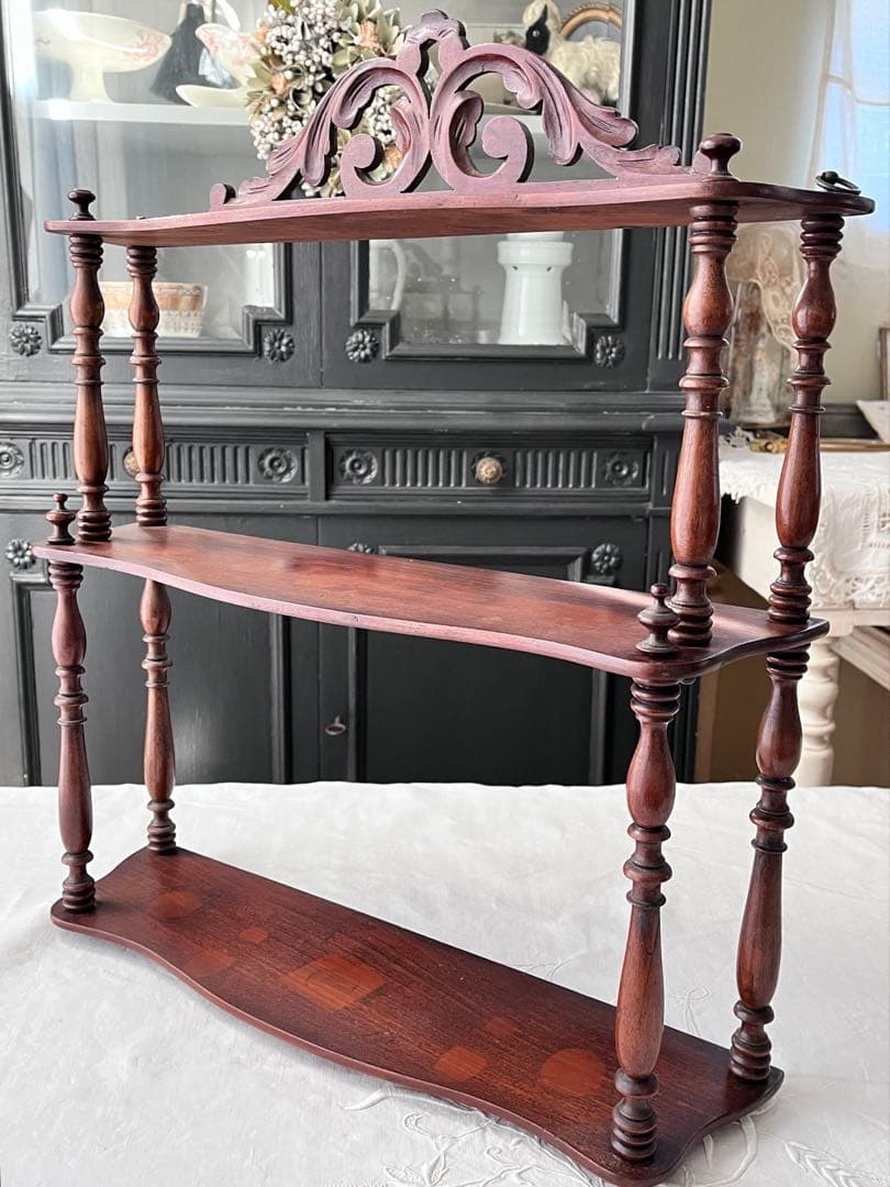 【美品】フランスアンティーク 1900年代 木製3段装飾エタジュール[3764]