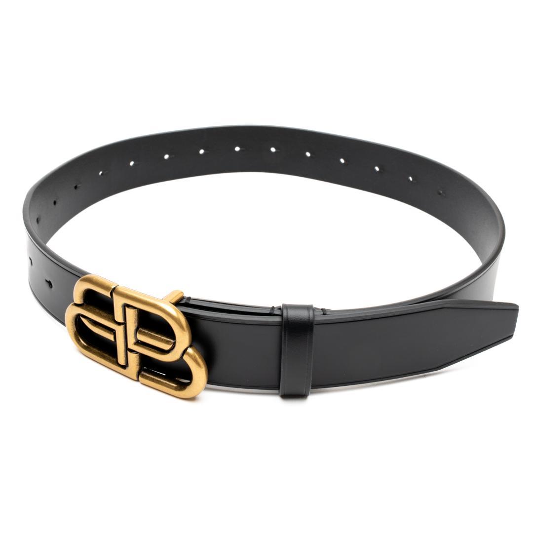 新品 BALENCIAGA BB ラージ レザー ベルトブラック 穴20