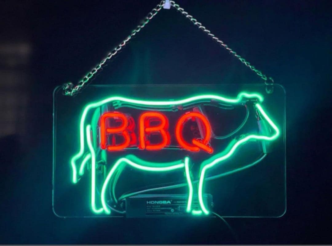 オリジナル　BBQ 牛　ネオン看板 LED バーベキュー　店舗装飾　ネオン管