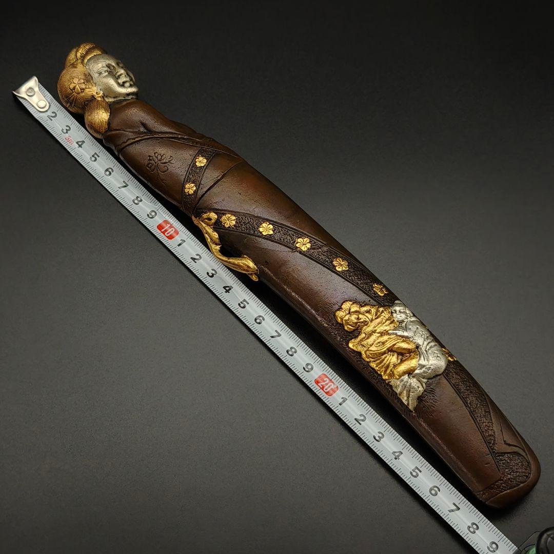 マ*ト様 年末セール　銅製刀装具　短刀拵　柄鞘一式　遊女の図　絵金銀　金工品　細