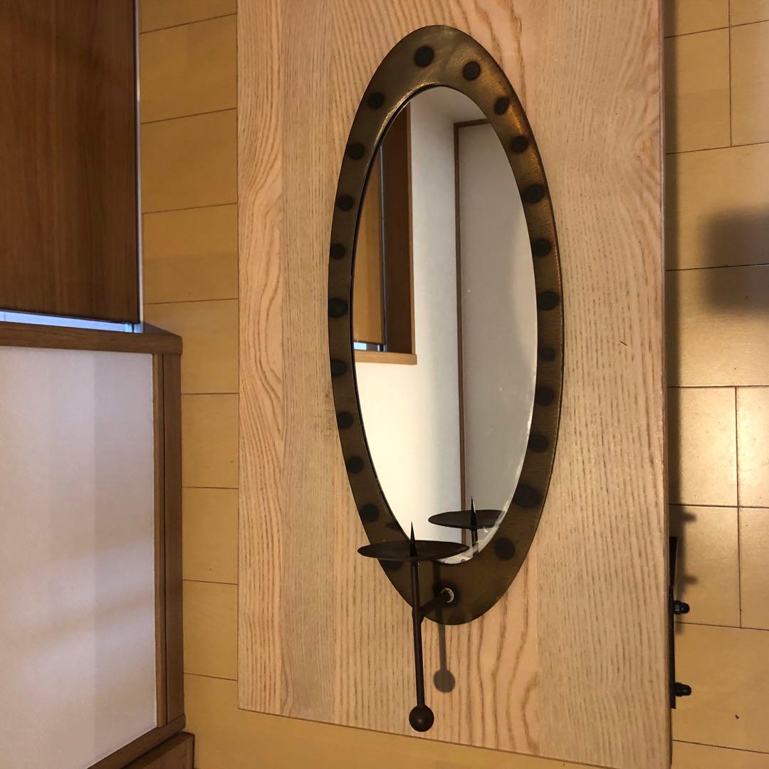 70's DEAD STOCKビンテージ壁掛けミラー&ドロップキャンドルスタンド