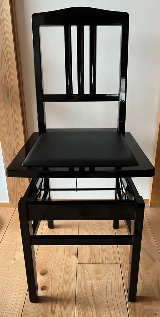 美品・おまかせ配送 Konan 甲南ピアノ椅子 No.5 黒塗黒座面 名陽木工製