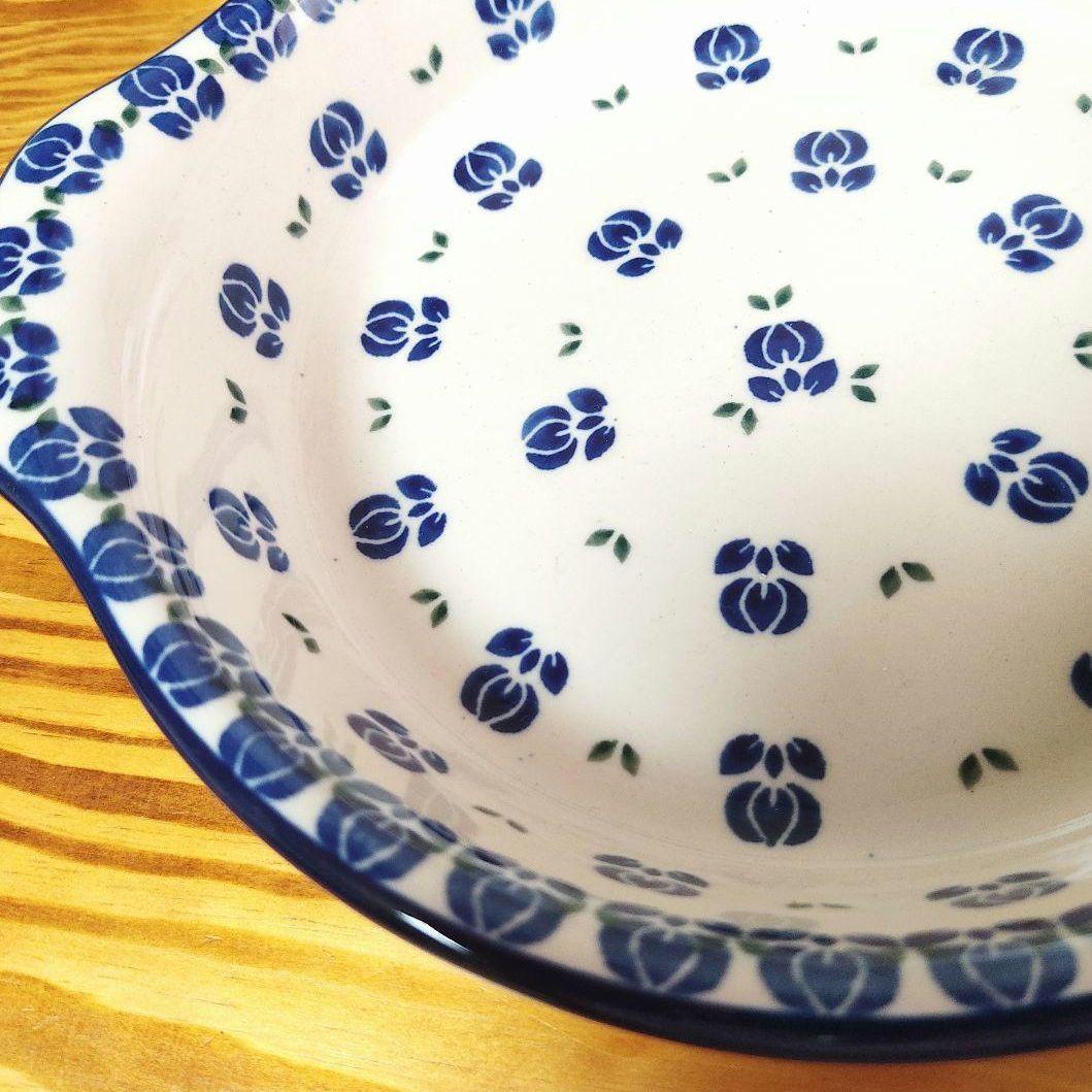 新品　ポーランド食器　チューリップ模様の取っ手付きボウル　オーブン皿　ツェラミカ
