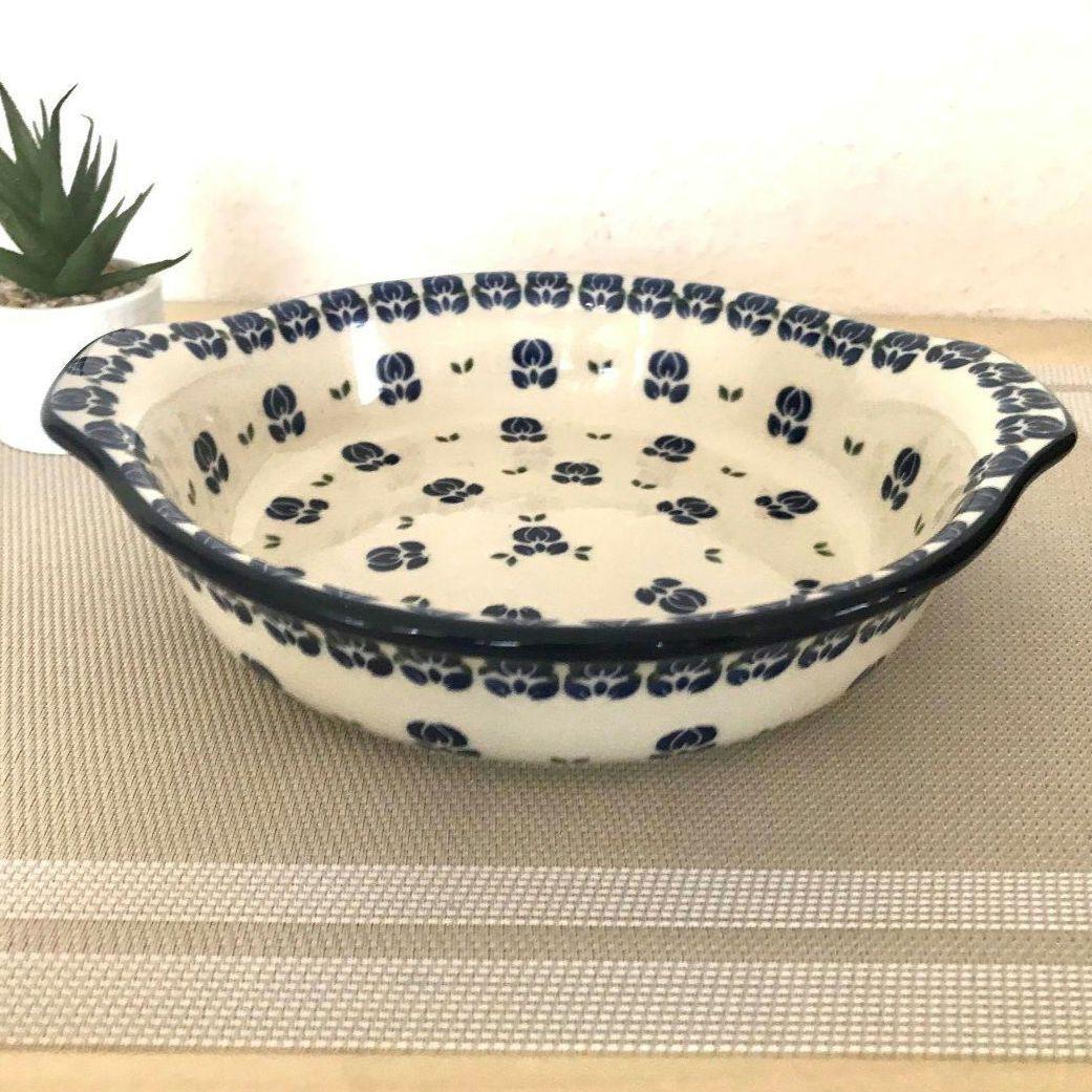 新品　ポーランド食器　チューリップ模様の取っ手付きボウル　オーブン皿　ツェラミカ