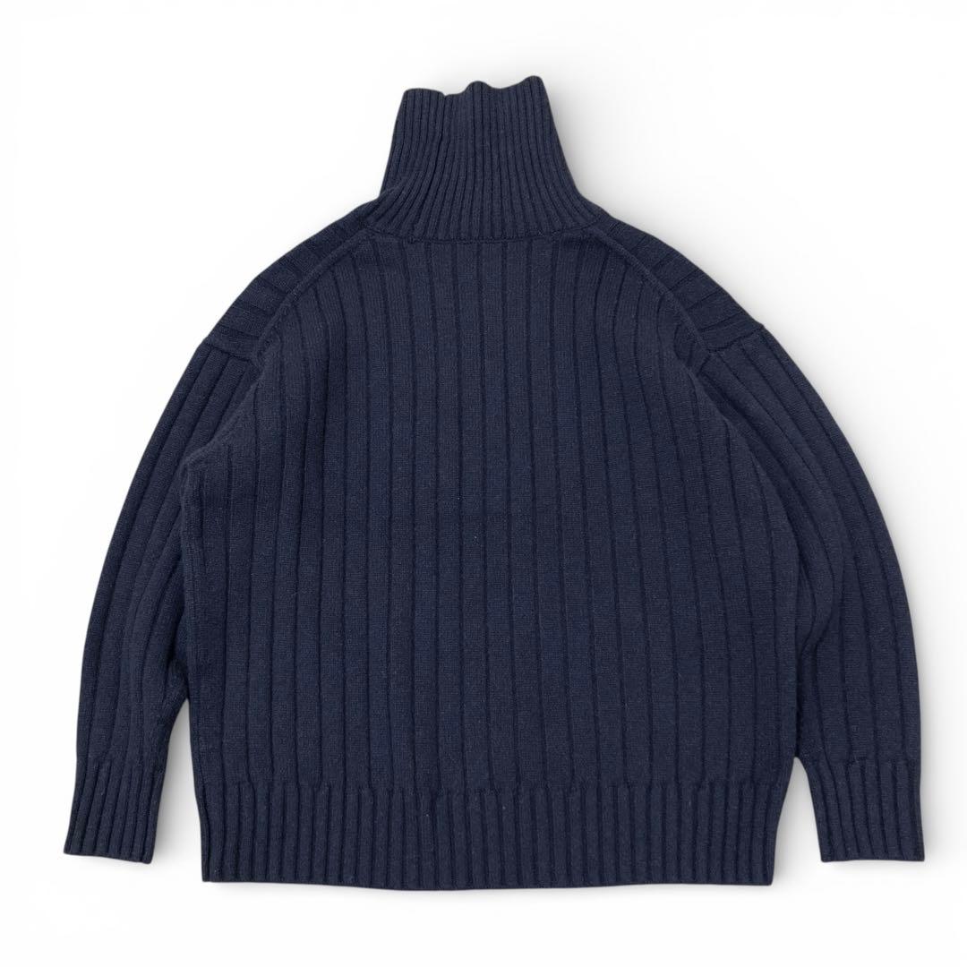 【定価9.8万】ebure カシミヤ100% リブタートルネックニット ネイビー