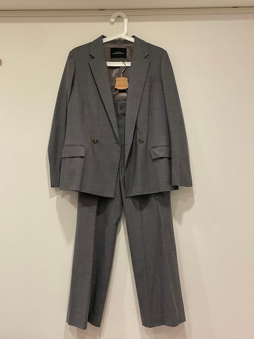 グレー ダブルブレスト スーツ セットアップ　グリーンレーベル　38