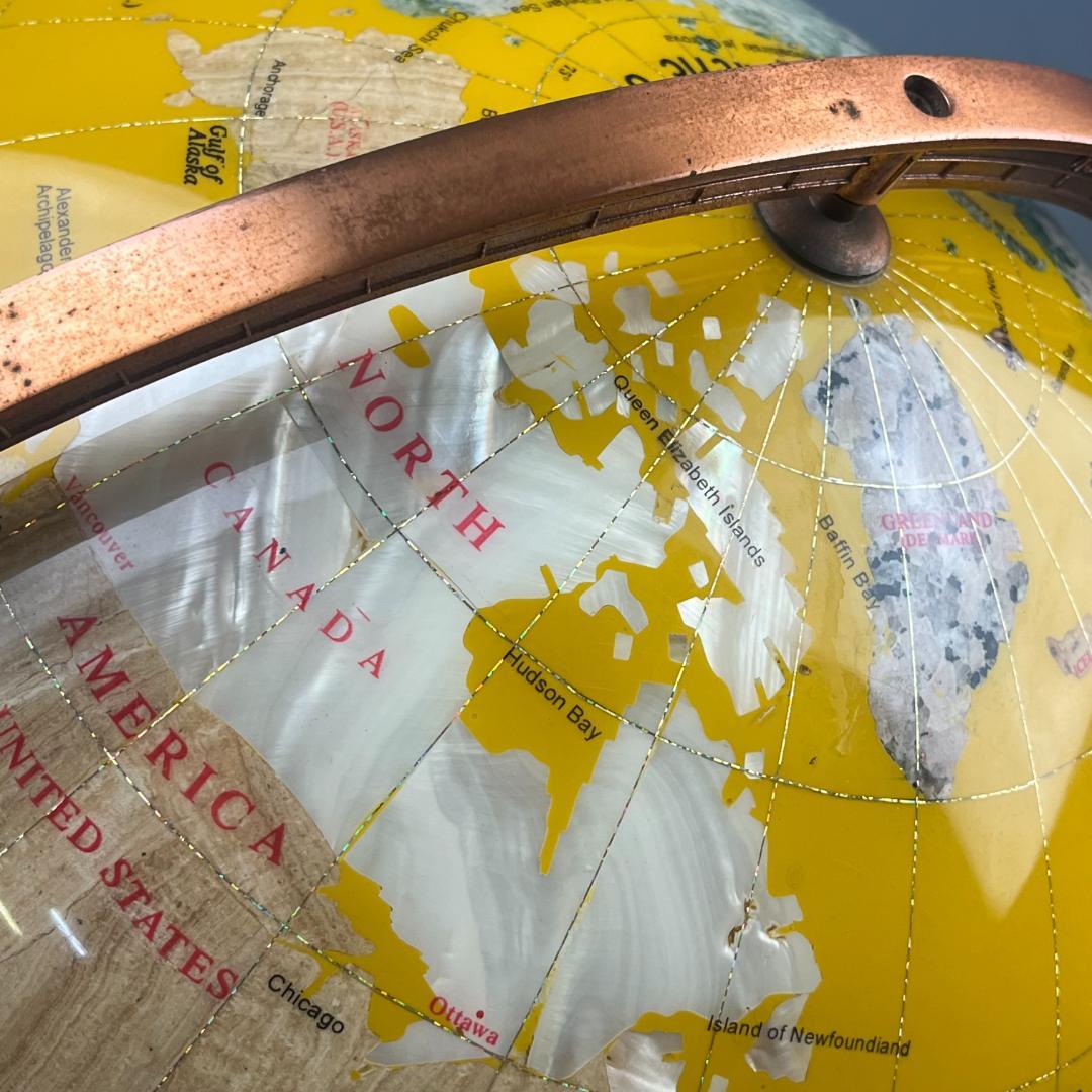 54 イエロー 黄色 方位磁石付き 天然石 アンティーク 地球儀 インテリア