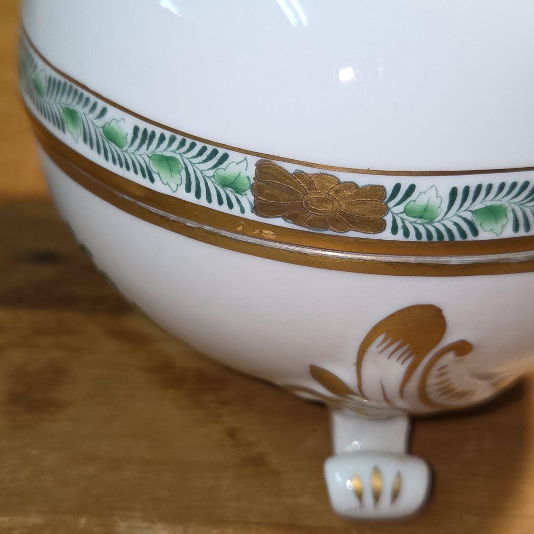 Herendヘレンド アポニーグリーン ボンボニエール 蓋物 小物入 脚付 猫脚