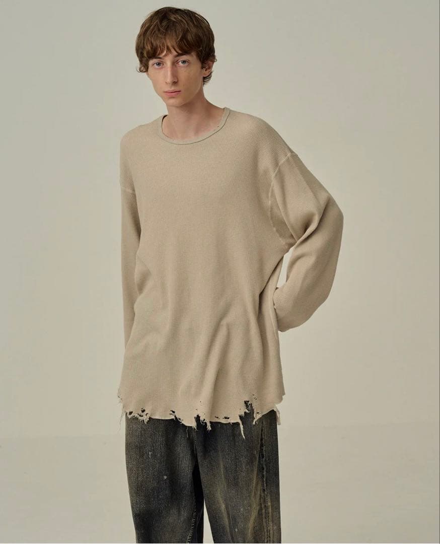 【サイズ1】DAMAGE WAFFLE CREW LS T-SHIRT