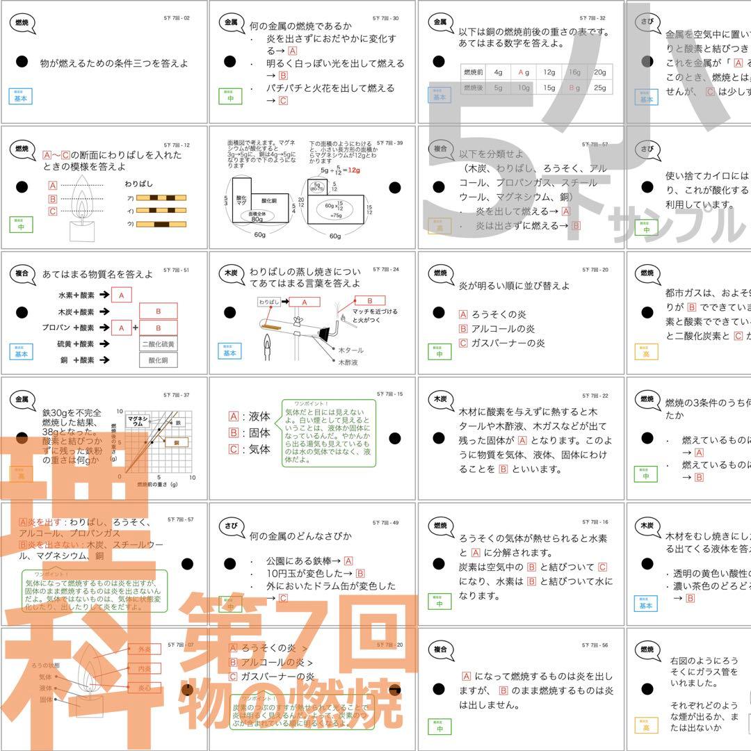 中学受験【5年下 全セット 社会・理科1-18回】 暗記カード 予シリ 組み分け