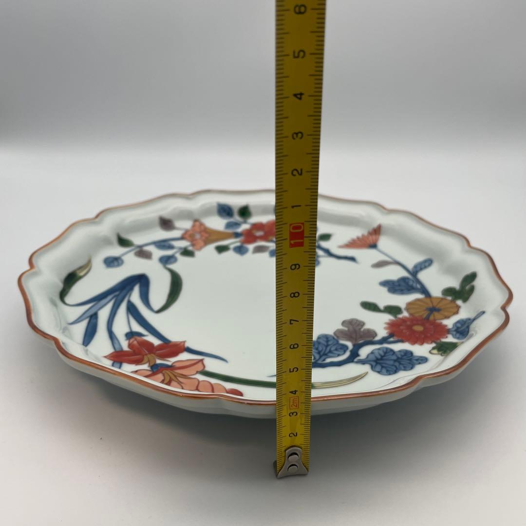 源右衛門窯 染錦草花文　大皿約25.5cm 花柄波型皿 4枚セット 箱なし