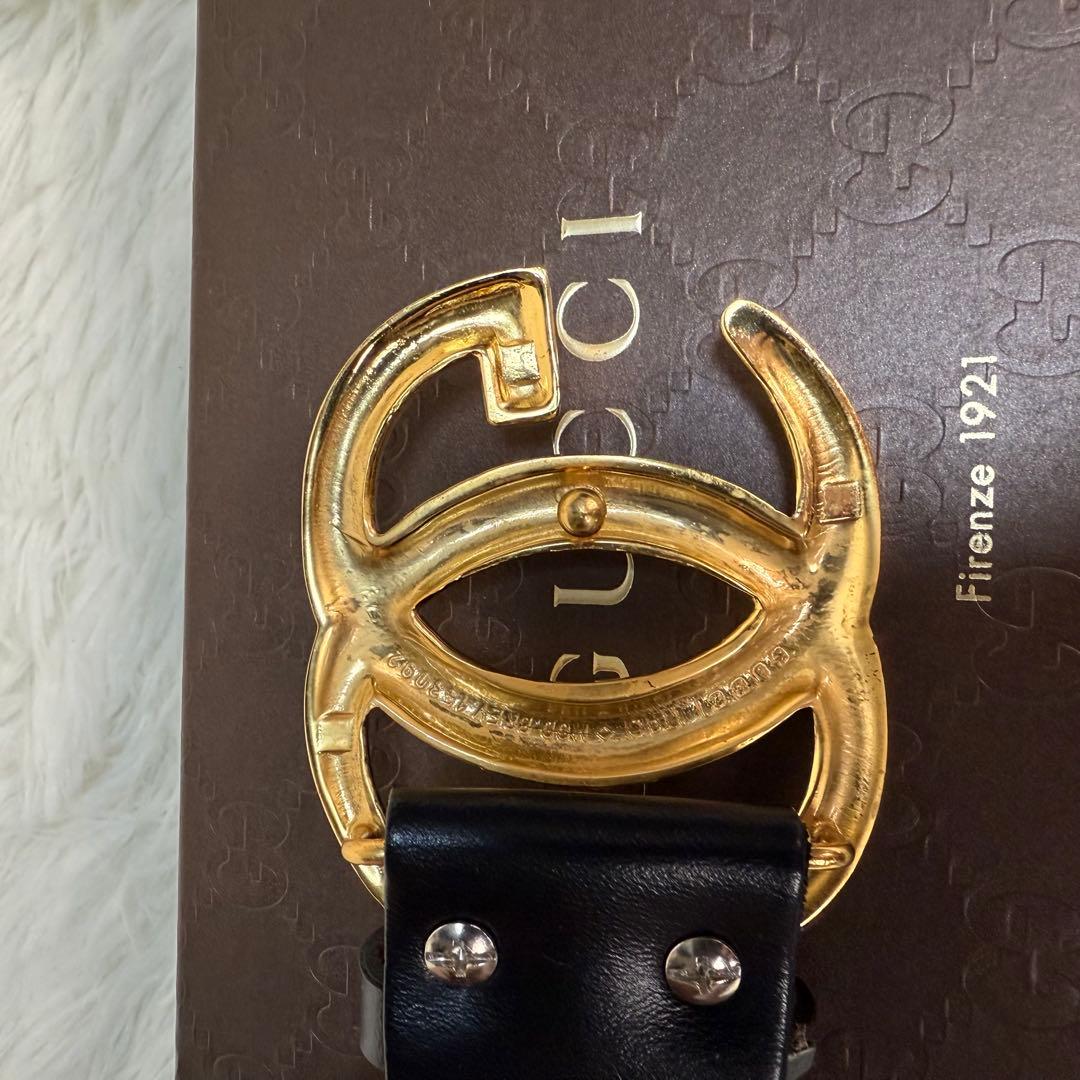 GUCCI グッチ ベルト GGロゴ ゴールド金具 黒 ビッグロゴ　刻印あり