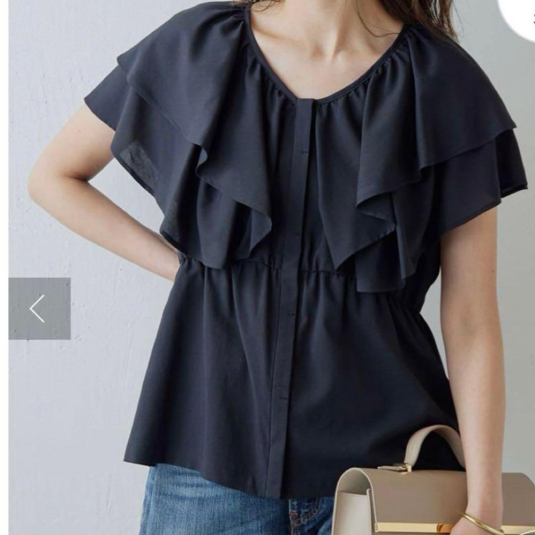 美品　ガリャルダガランテ　フリルブラウス　半袖　ブラック　フリーサイズ