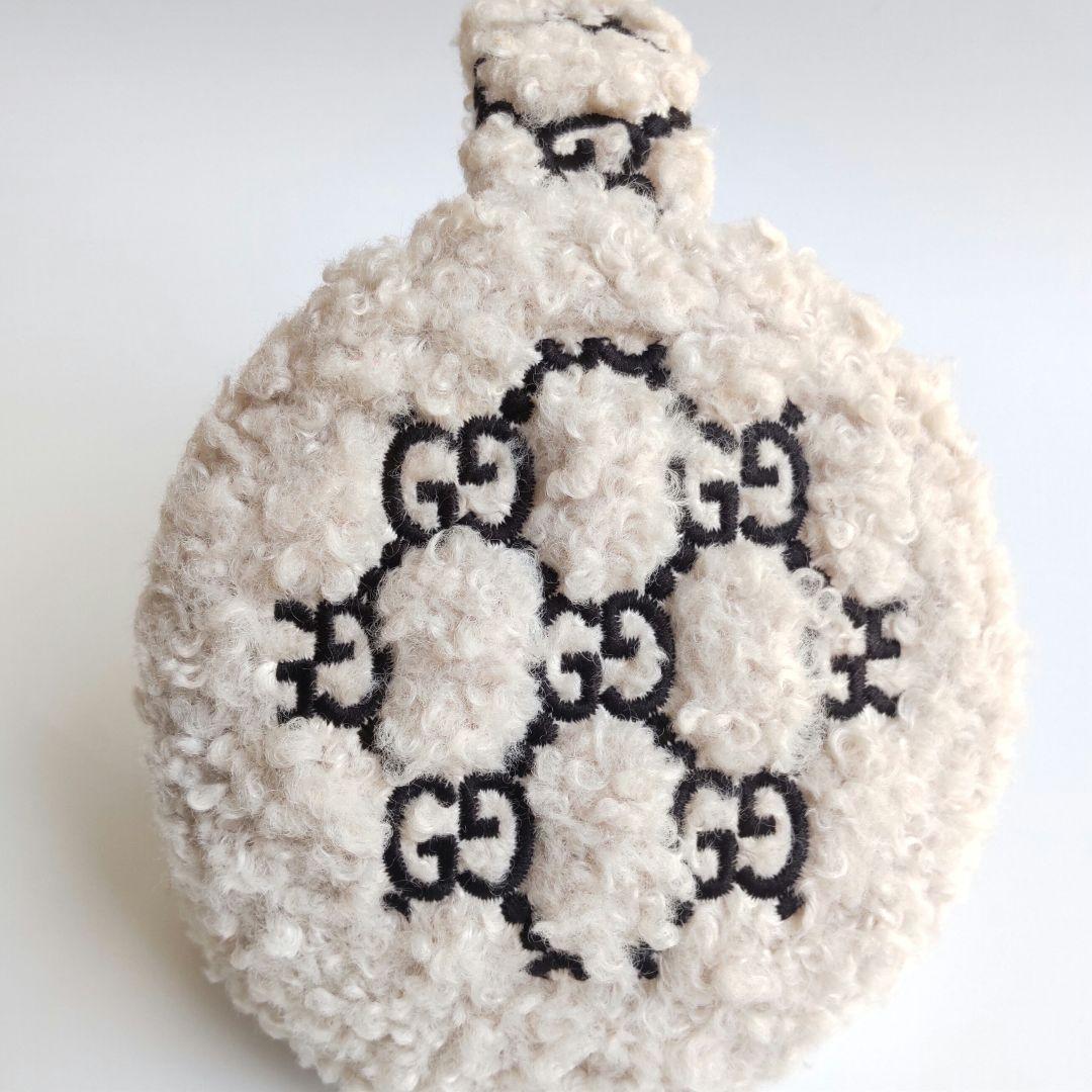 美品 グッチ GGロゴ刺繍 ボア×レザー イヤーマフ 耳当て 希少