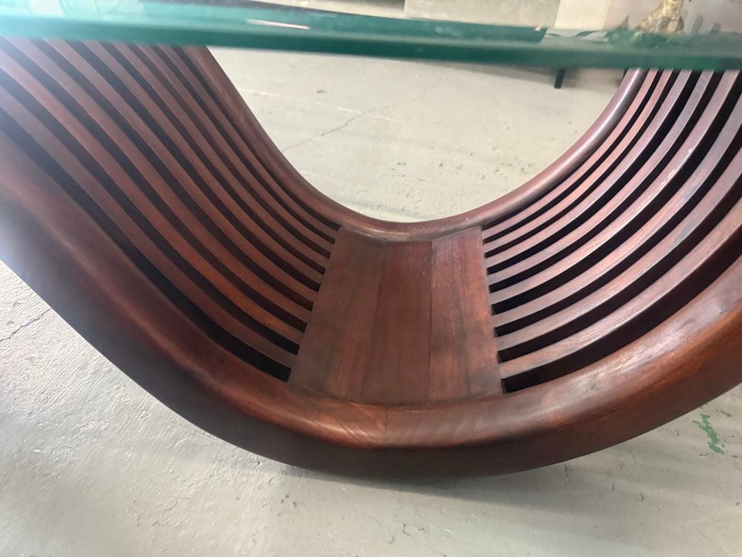 ローテーブル　アジアンスタイル家具　w124cm ガラス天板