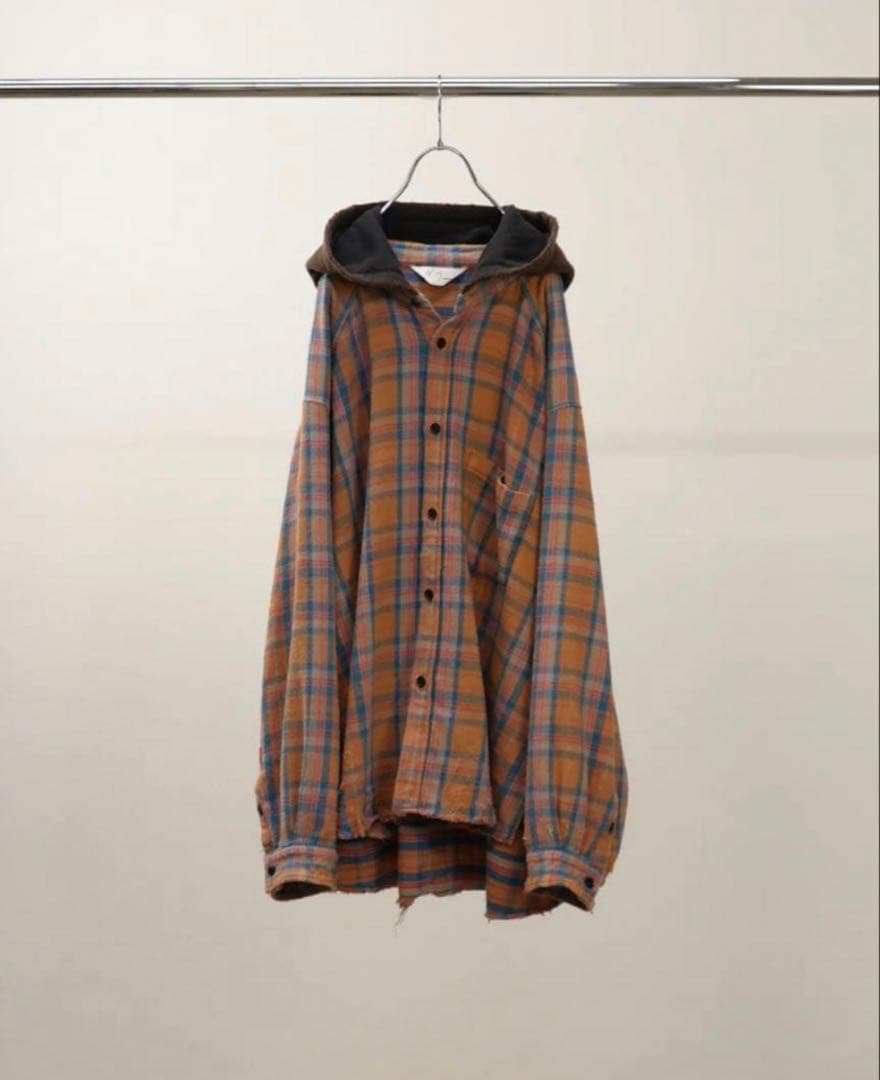 ANCELLM NEL CHECK HOODIE SHIRT CAMELサイズ1
