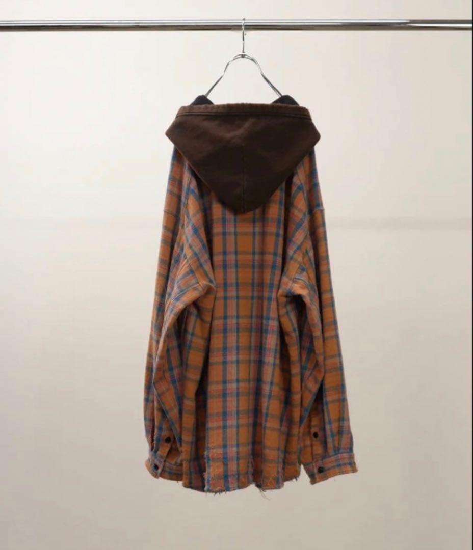 ANCELLM NEL CHECK HOODIE SHIRT CAMELサイズ1