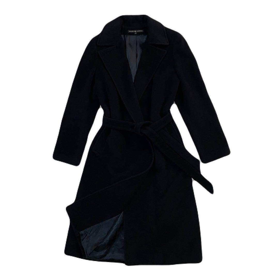 ラルフローレン ロングコート ガウン ベルト Aライン 女優襟 アンゴラ